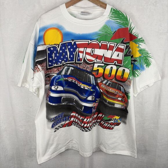 Vintage 1999 Daytona 500 NASCAR AOP All Over T-Shirt Chase Authentics Size XL - Picture 1 of 11